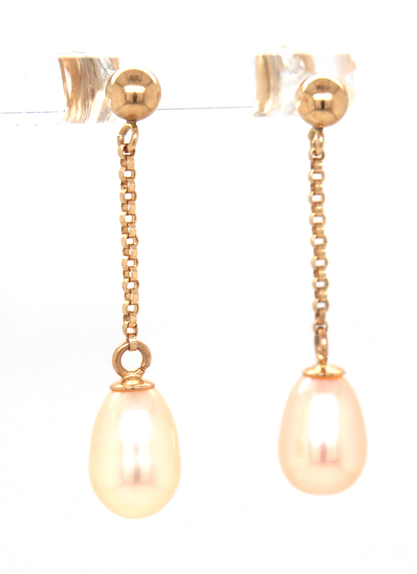 14kt Yellow gold pinkish pearl dangle earrings