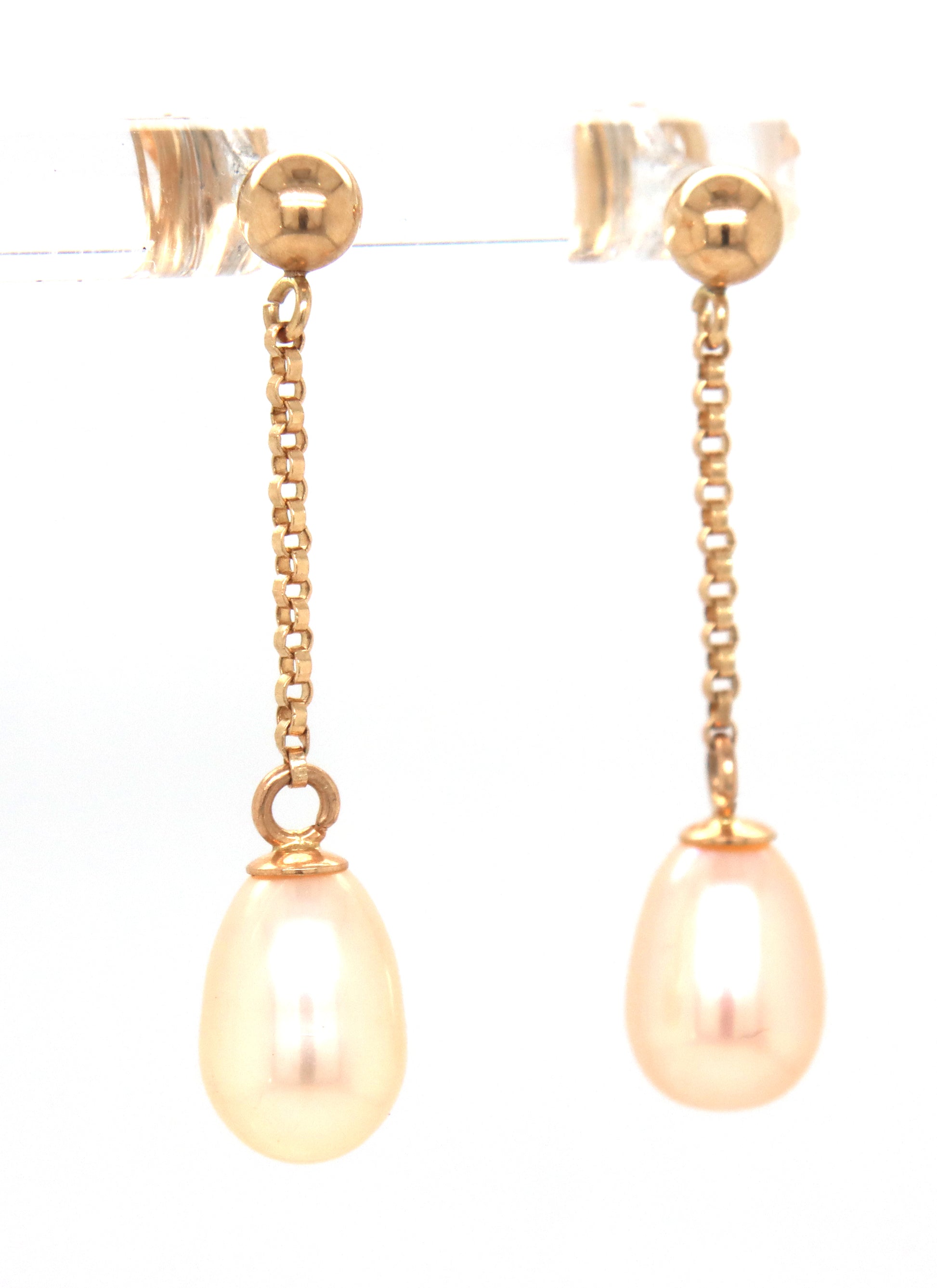 14kt Yellow gold pinkish pearl dangle earrings