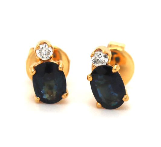 10kt Yellow gold sapphire and diamond stud