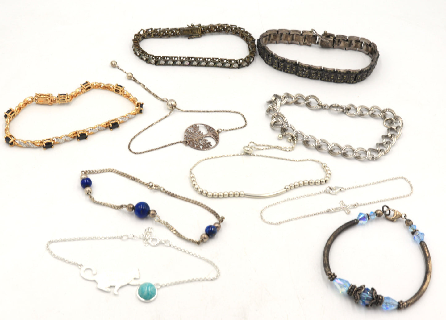 Group lot of 10 Vintage 925 sterling silver bracelets