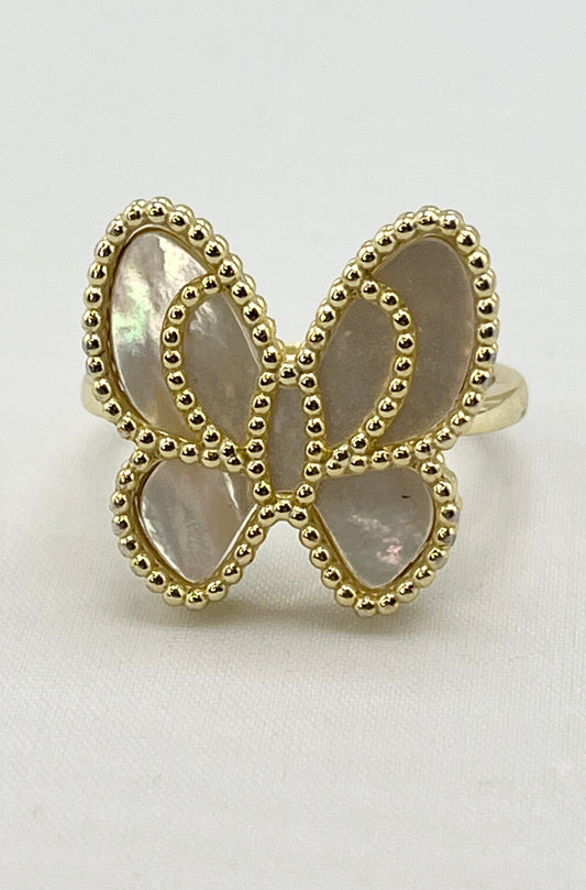 925 Sterling Silver Mother Of Pearl Butterfly Ring