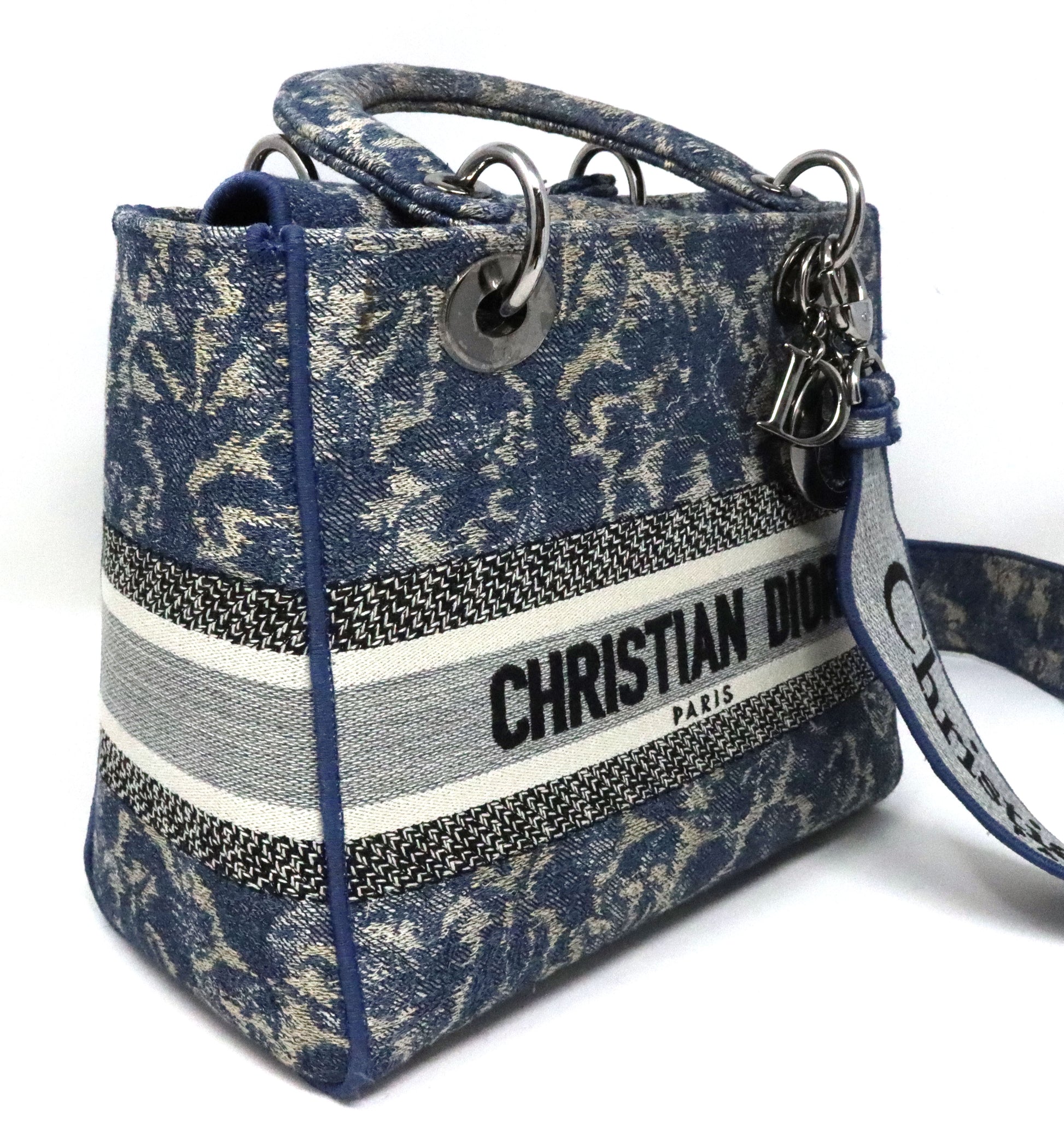 Dior blue off white Cannage Embroidered Canvas medium lady D lite tote