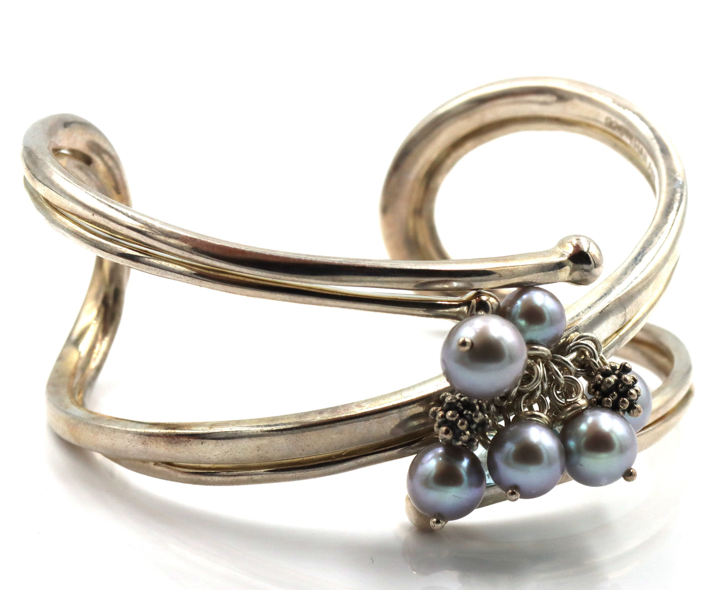 925 Sterling Silver Michael Dawkins Pearl & Blue Topaz Cuff Bracelet