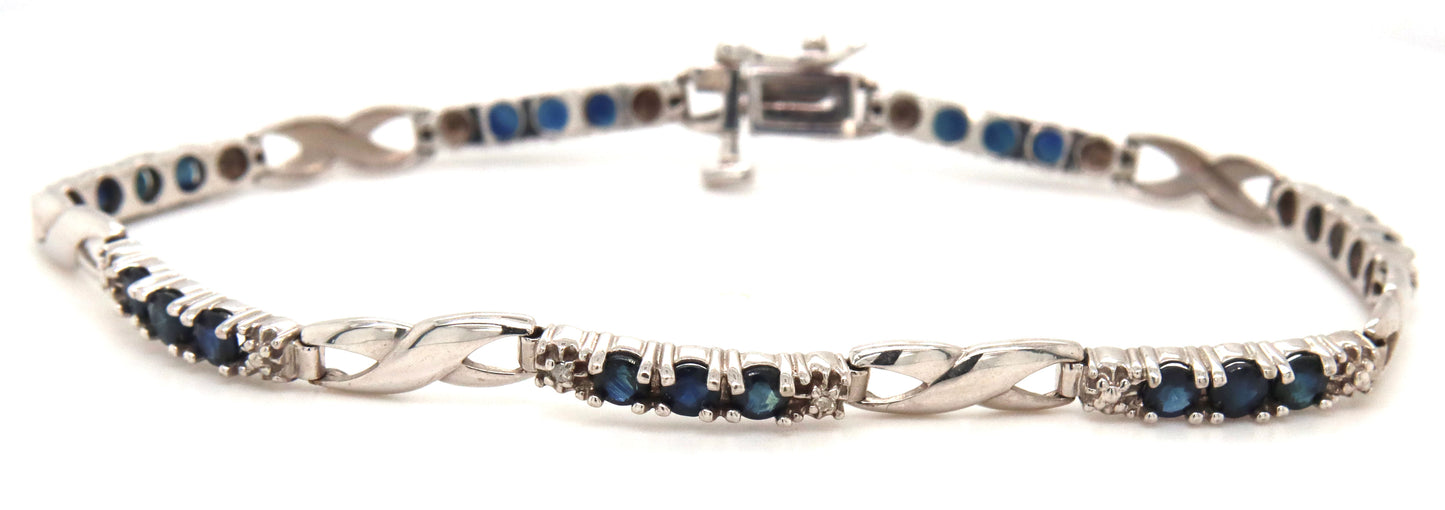 10kt White gold blue sapphire and diamond bracelet