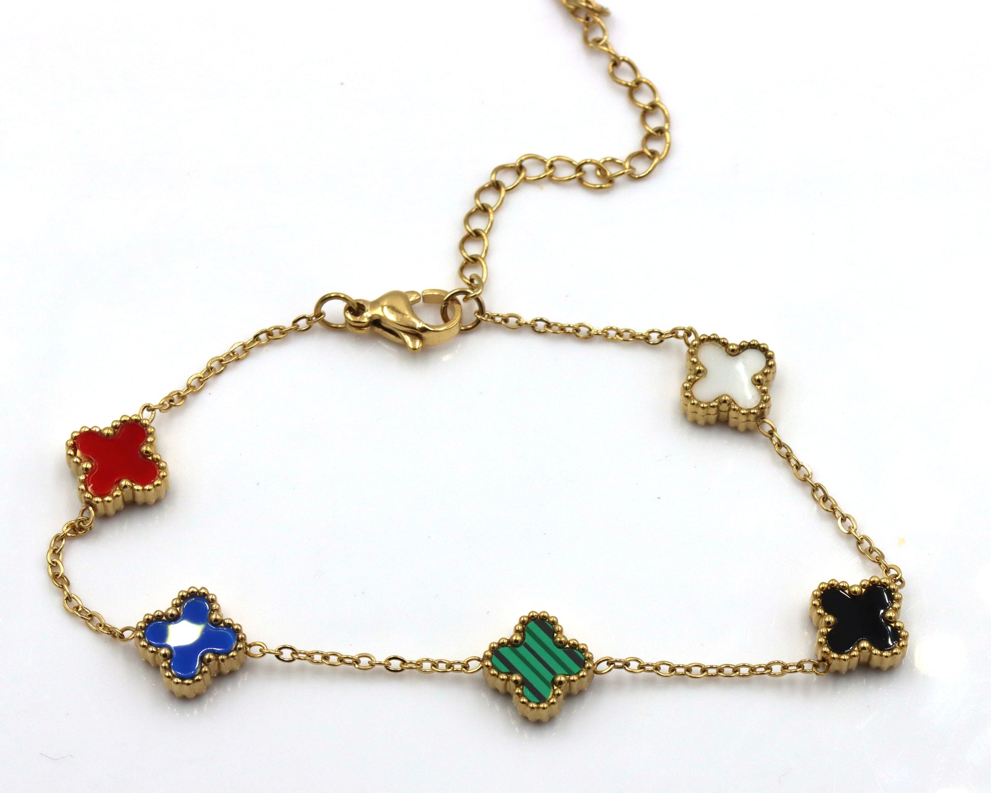 Stainless steel multi color clover bracelet