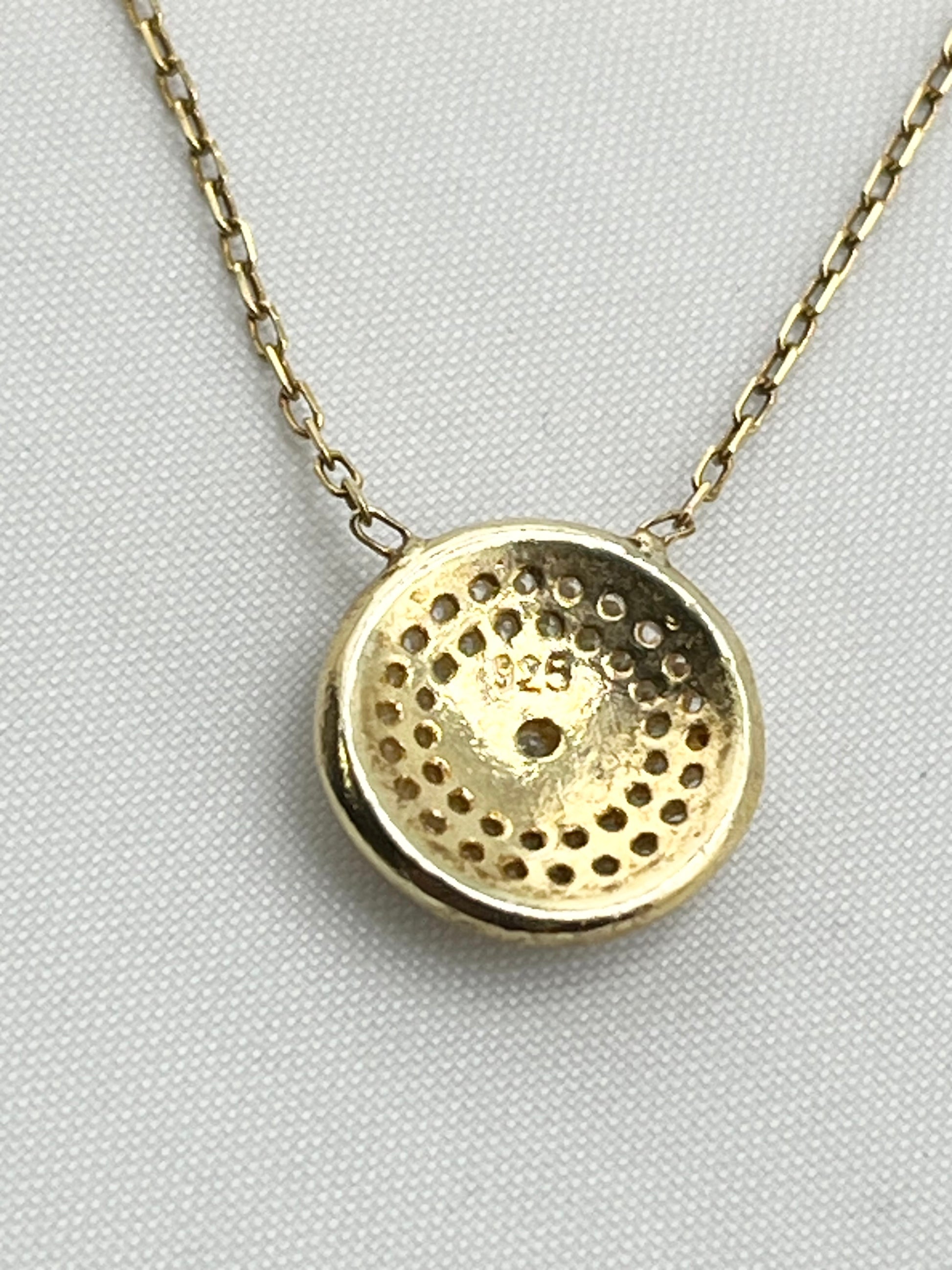 925 Sterling Silver Gold Tone Full Crystal Pave Evil Eye Pendant Necklace
