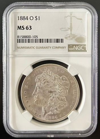 1884-O Morgan Silver Dollar NGC MS 63 New Orleans Mint