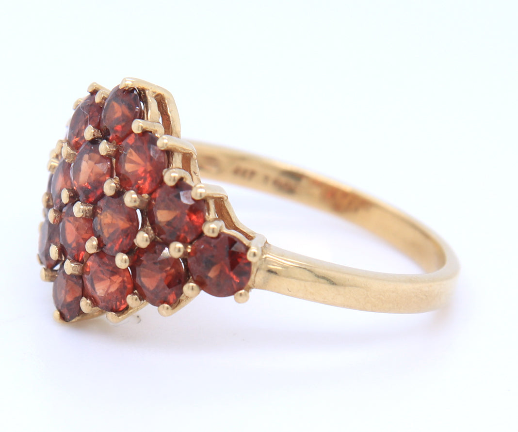 10KT Yellow Gold Red Spinel Cluster Ring