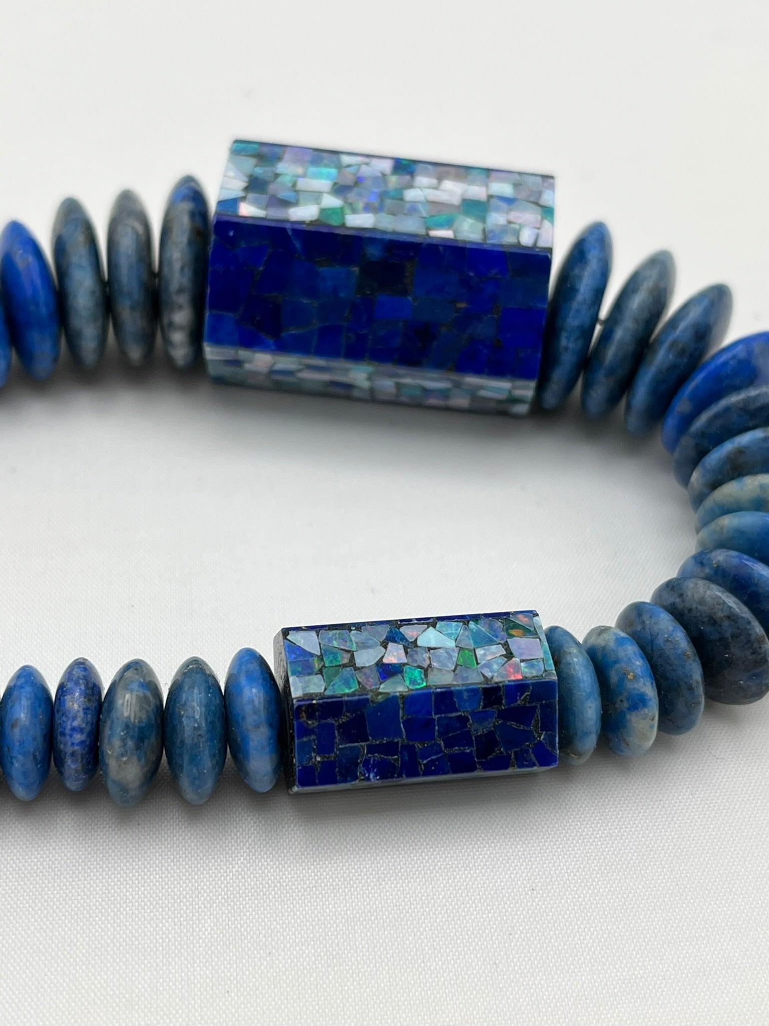 925 Sterling Silver DTR Jay King Mosaic Opal Beaded Lapis Lazuil Necklace