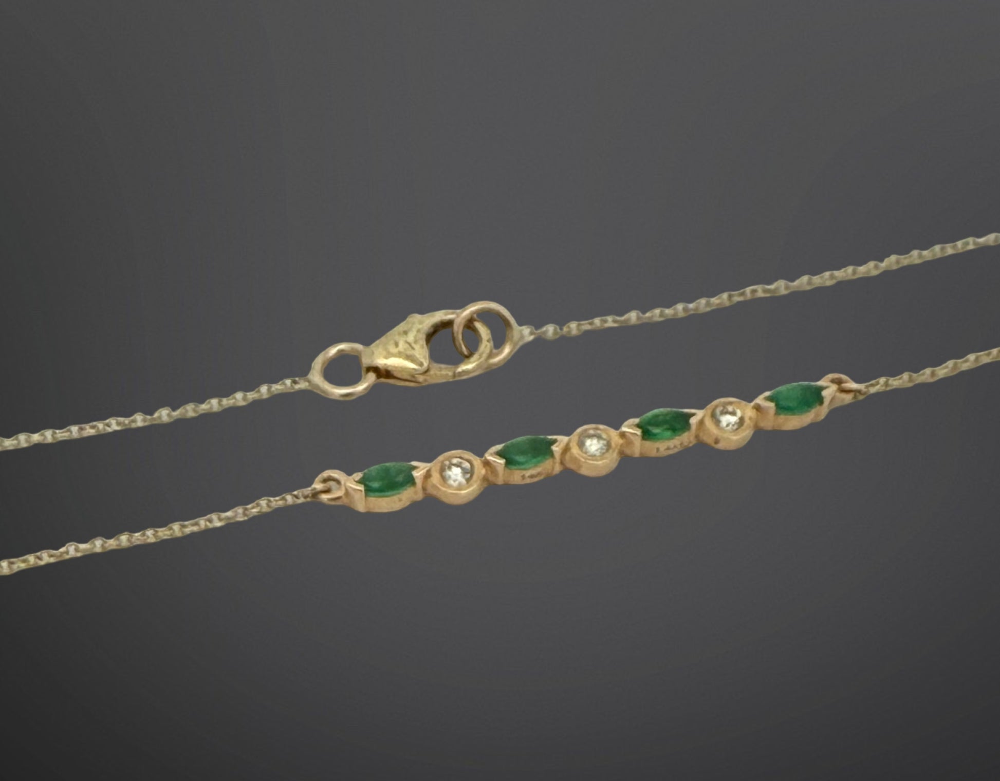 Lali Jewels 0.30ctw marquise emerald and 0.30ctw diamond bar pendant on chain