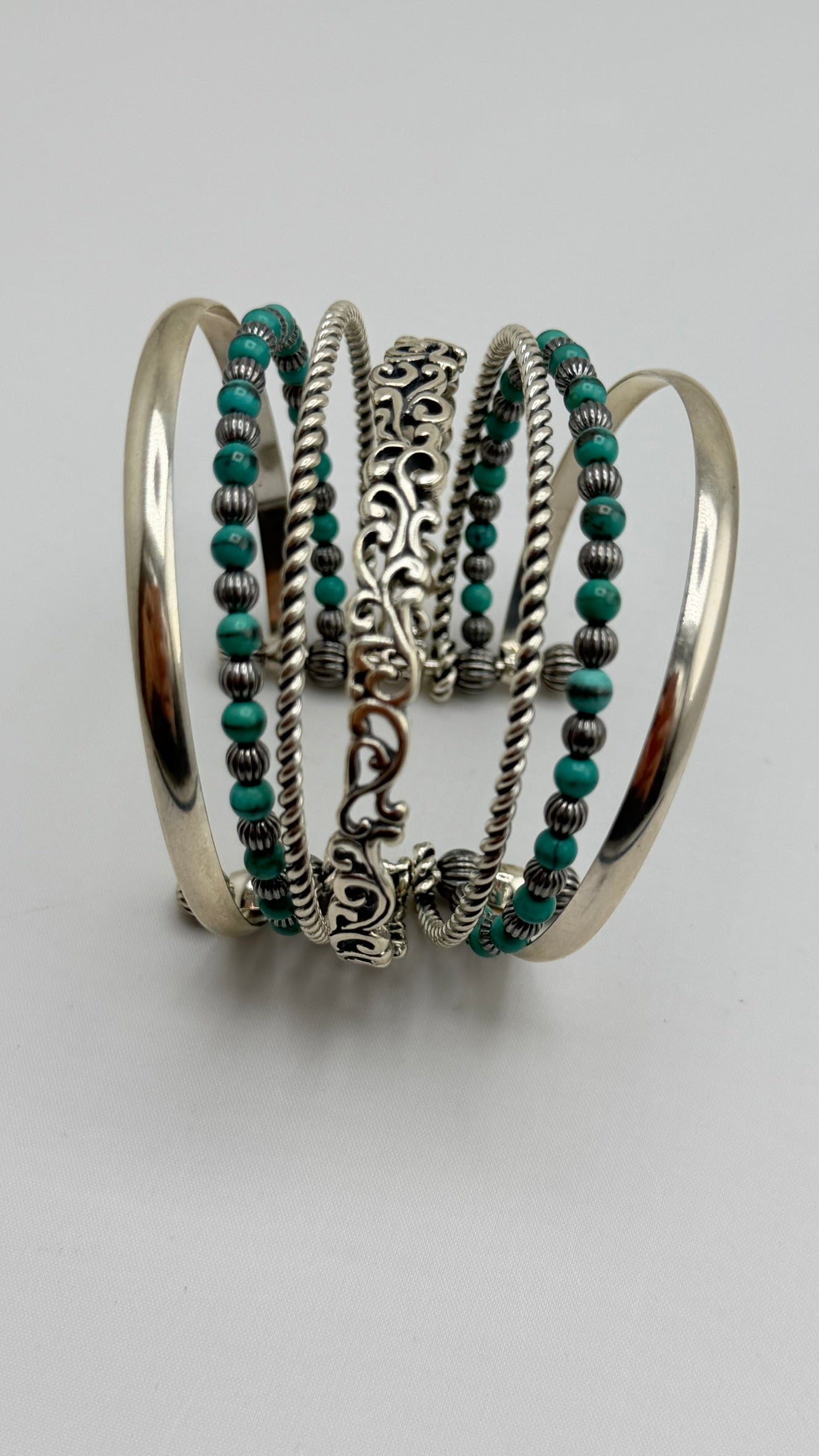 925 Sterling Silver Carolyn Pollack Stack Turquoise Cuff Bracelet
