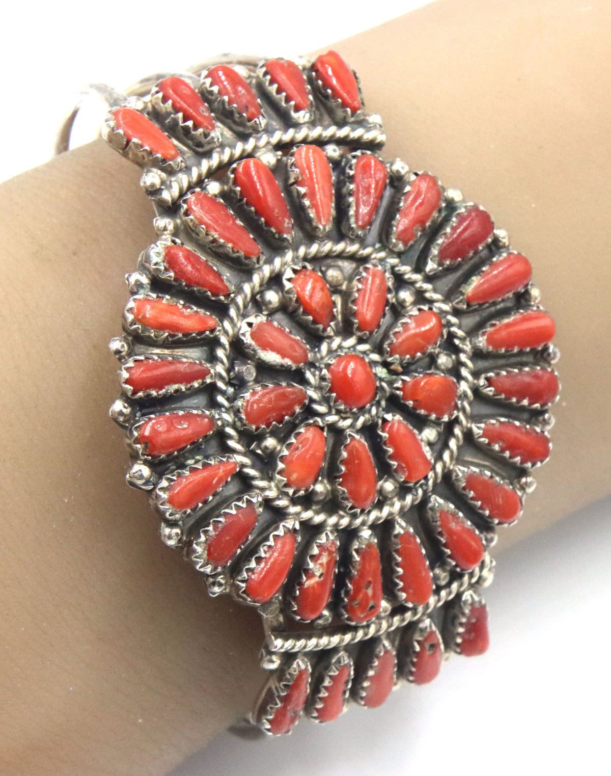 Juliana Williams 925 Sterling Silver Navajo Red Coral Cluster Cuff Bracelet