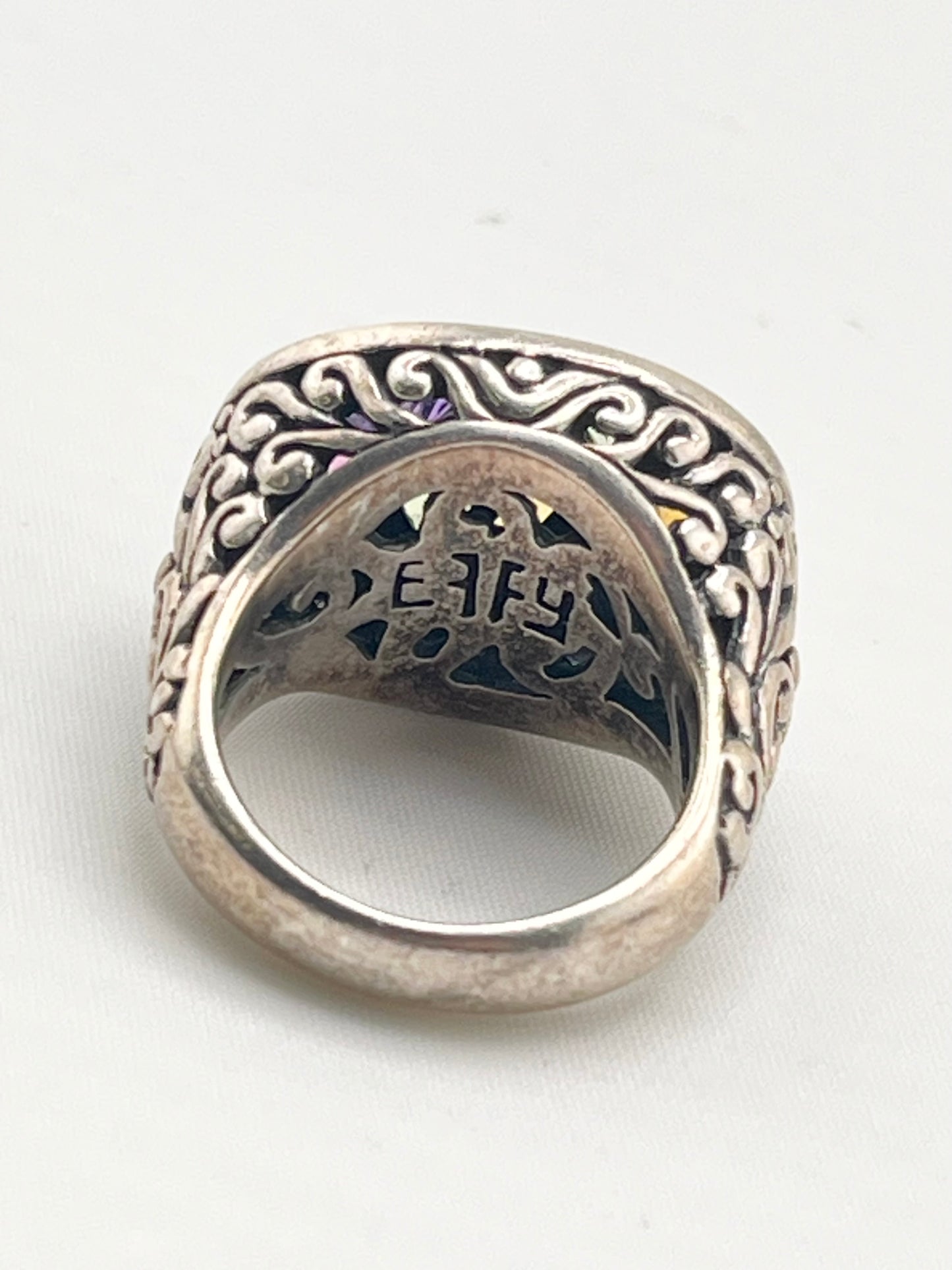 925 Sterling Silver EFFY Balisssima Multi Gemstone And Ornate 18KT Yello Gold Accent Ring