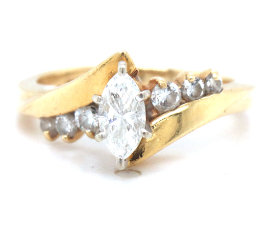 14kt Yellow gold marquise diamond ring