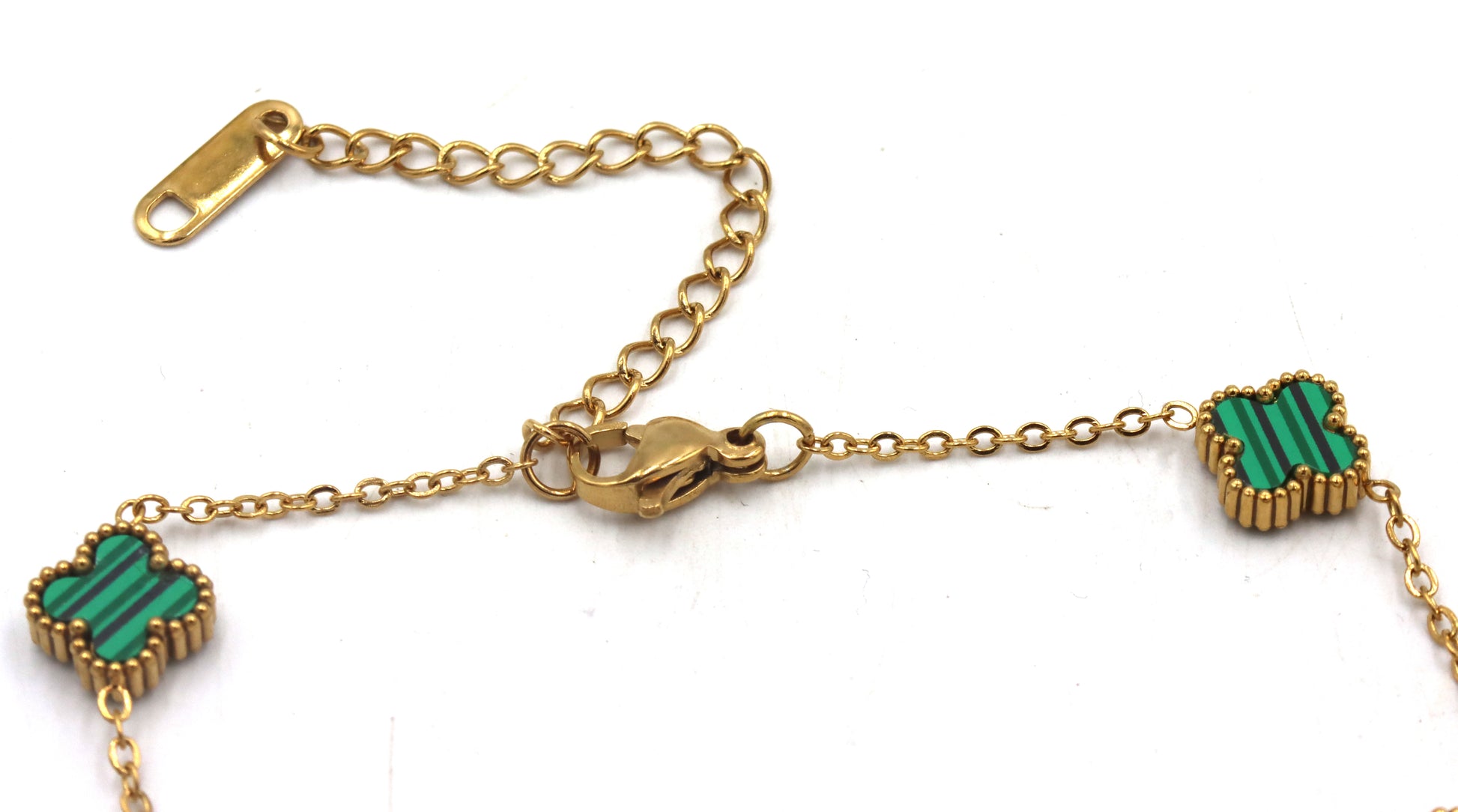 Gold plated Malachite 5 clover adjustable bracelet