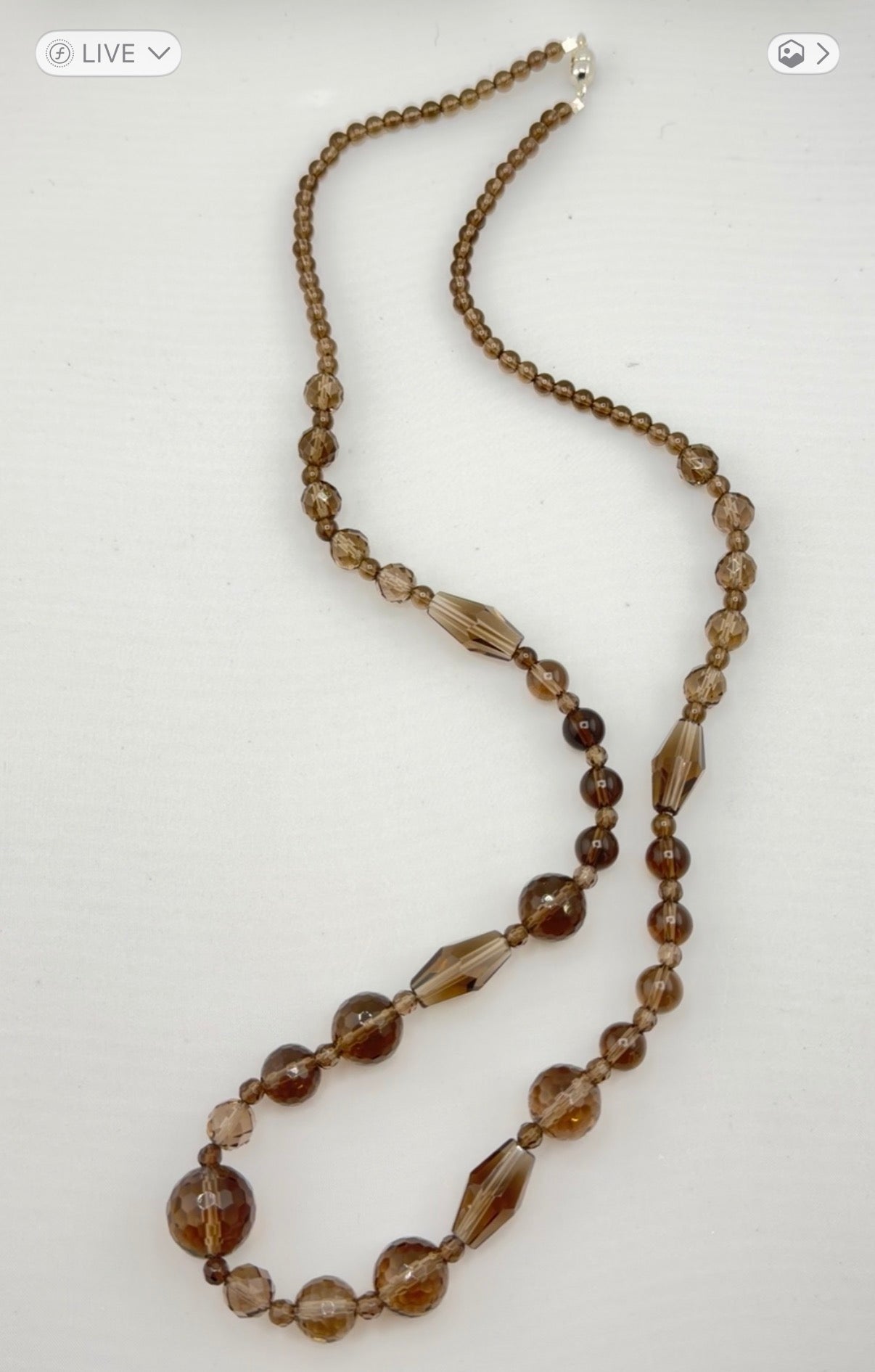 PJC India 925 Sterling Silver Faceted Smokey Quarts Beads Necklace