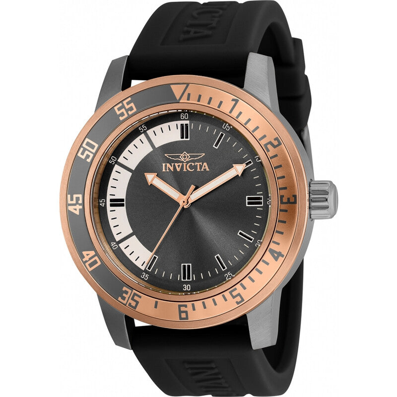 Invicta Specialty Mens Quartz Gunmetal Dial Black Silicone Strap Watch