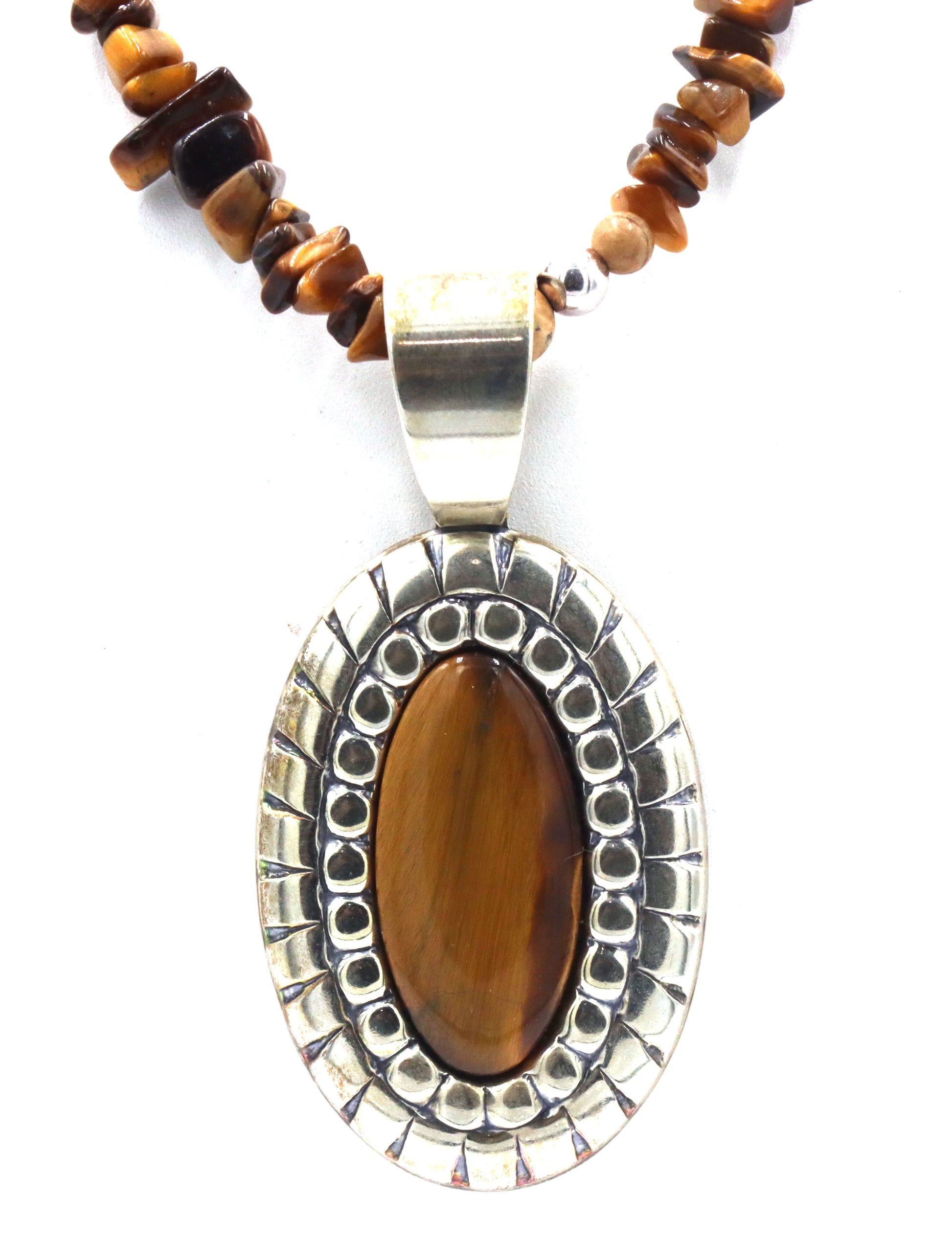 925 Sterling silver tiger eye pendant on beaded tiger eye necklace