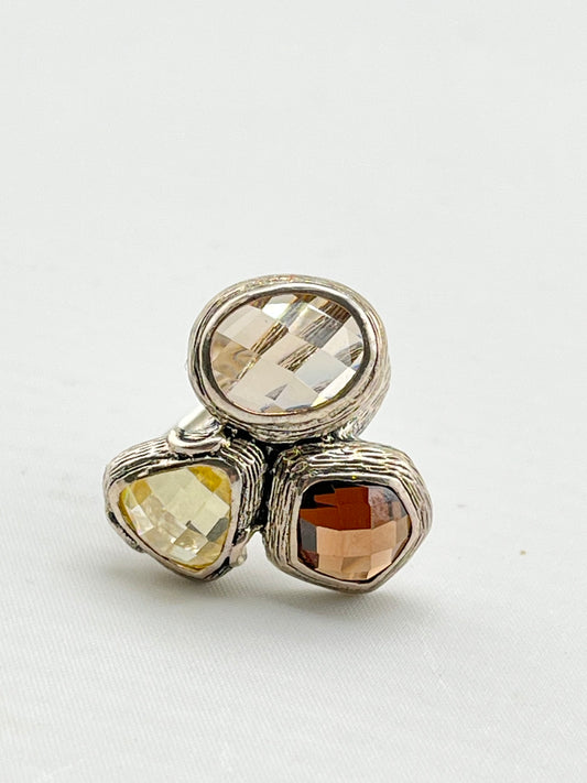 925 Sterling Silver Silpada Harmony Facetyed CZ Glass Ring