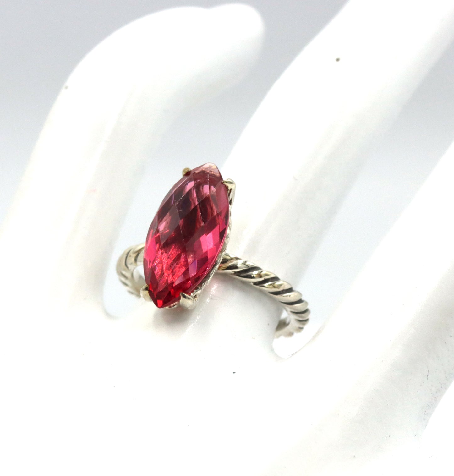 David Yurman red stone marquise shaped ring