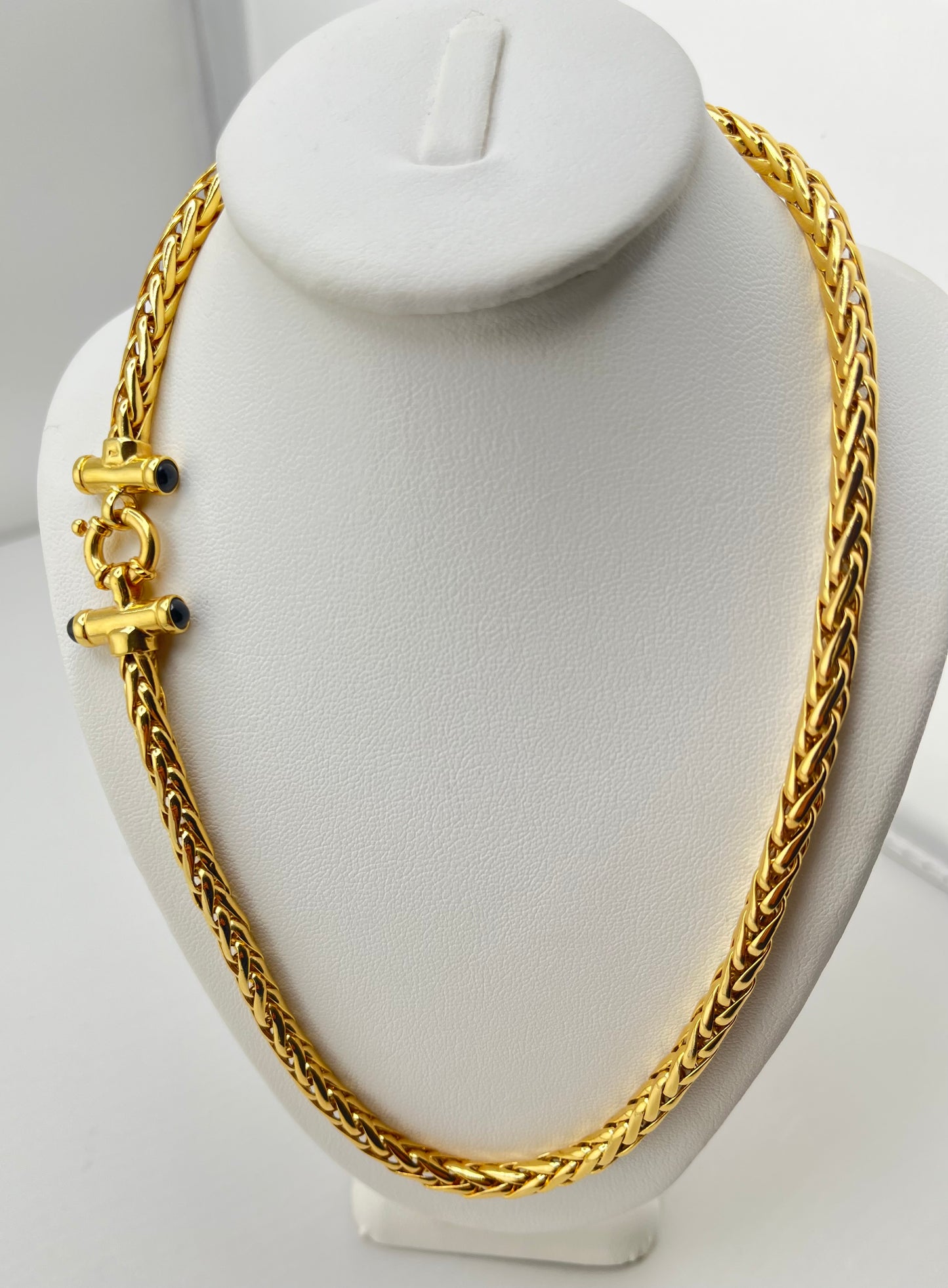 Italian 14KT Yellow Gold 5MM Franco Chain necklace With Black Onyx Springring Clasp