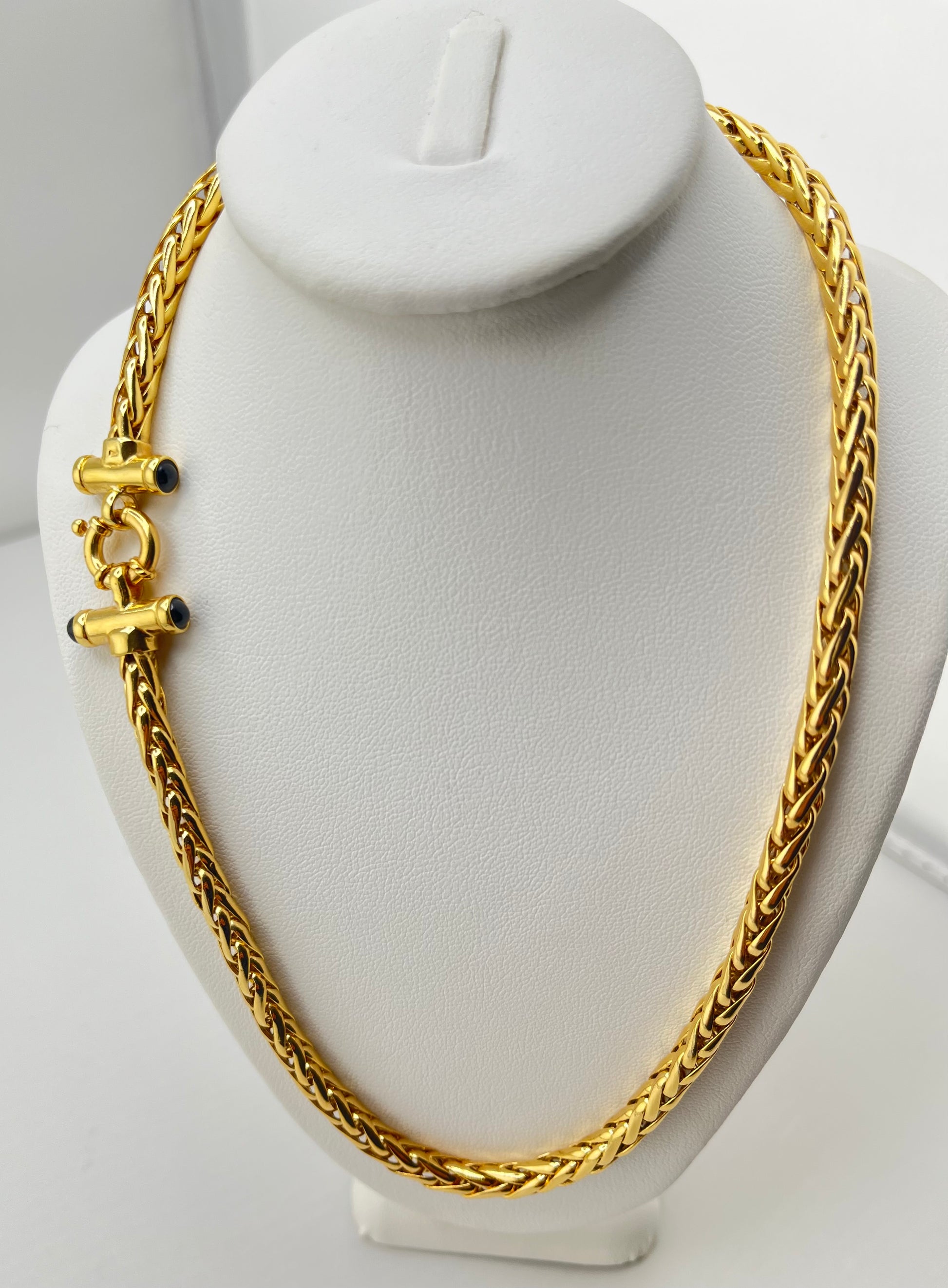 Italian 14KT Yellow Gold 5MM Franco Chain necklace With Black Onyx Springring Clasp