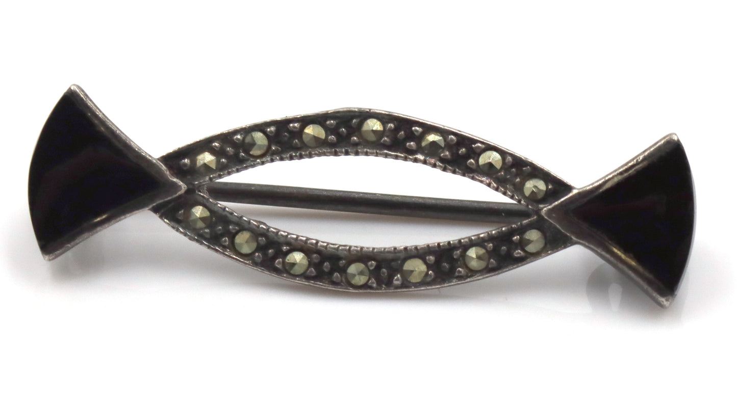 Vintage 925 sterling silver lot of 2 Marcasite brooches