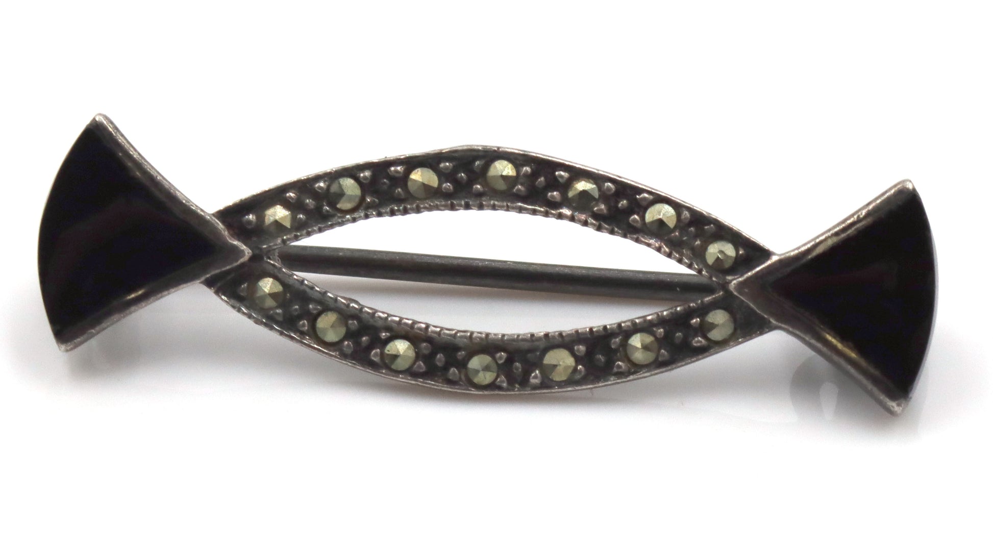 Vintage 925 sterling silver lot of 2 Marcasite brooches