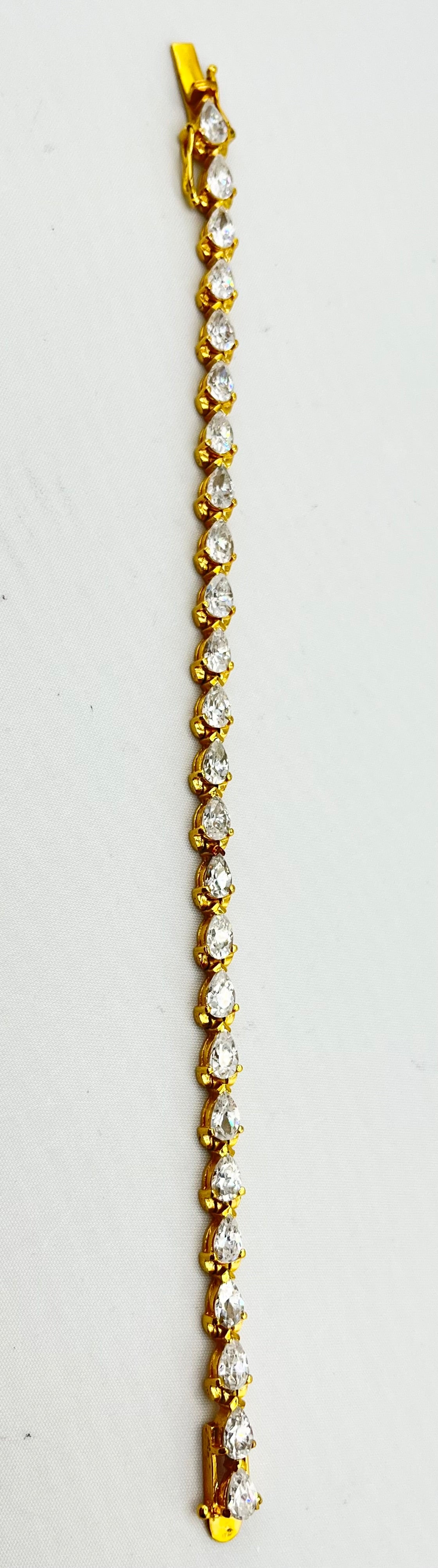 925 Gold Tone Sterling Silver Pear Shaped CZ Tennis Bracelet