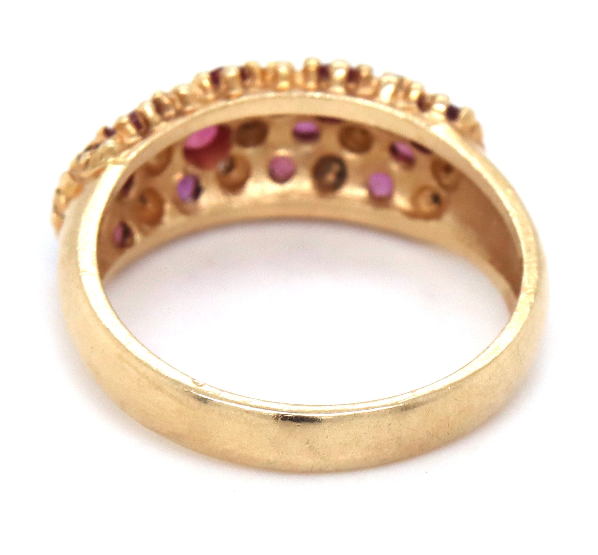 10kt Yellow gold ruby and diamond dome ring