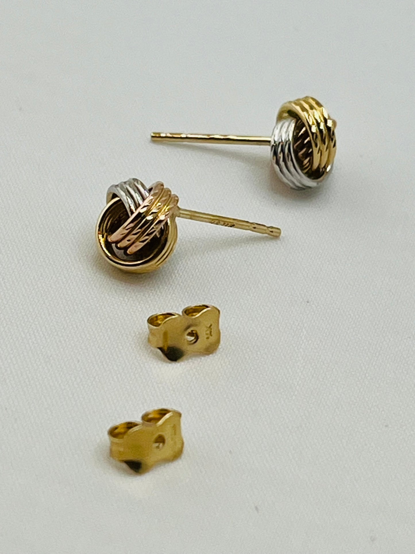 14KT Tri Color Gold Love Knot Stud Earrings