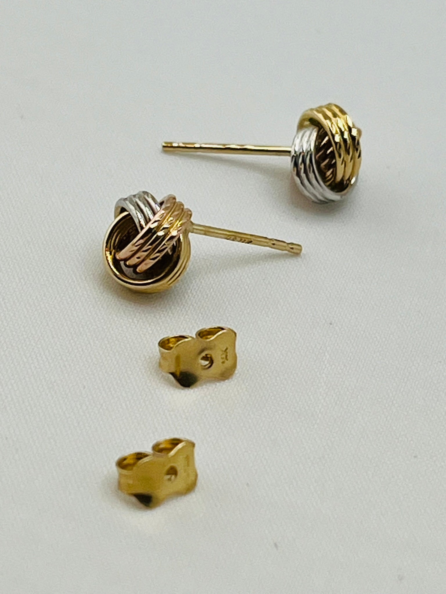14KT Tri Color Gold Love Knot Stud Earrings