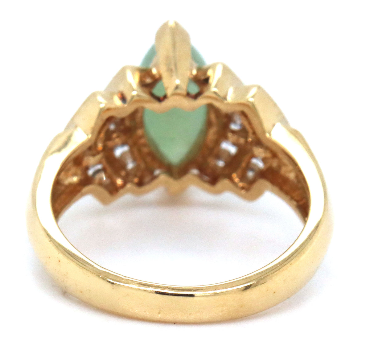 14kt Yellow gold marquise Jade and channel set diamond ring
