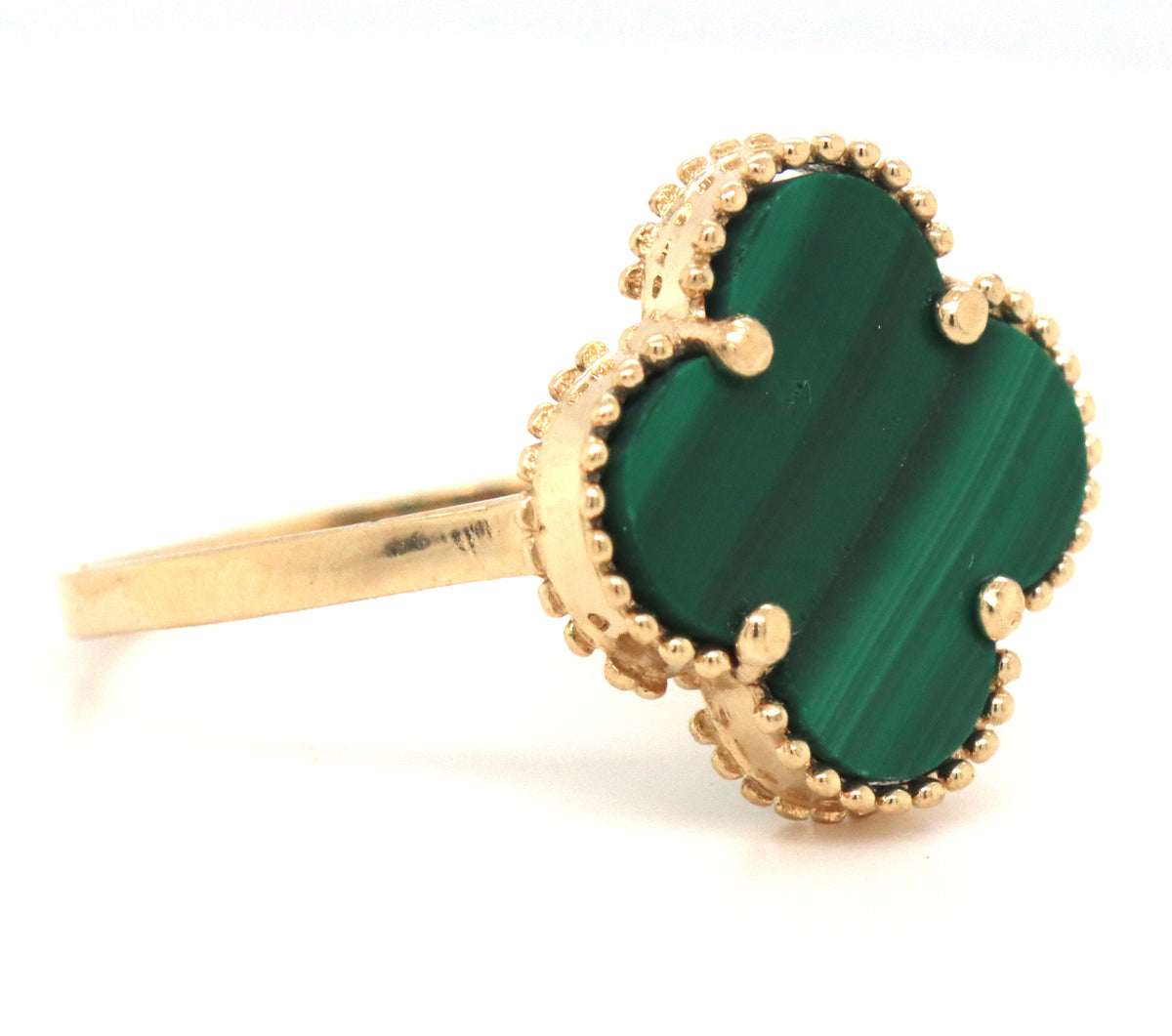 14kt Yellow gold Malachite clover ring