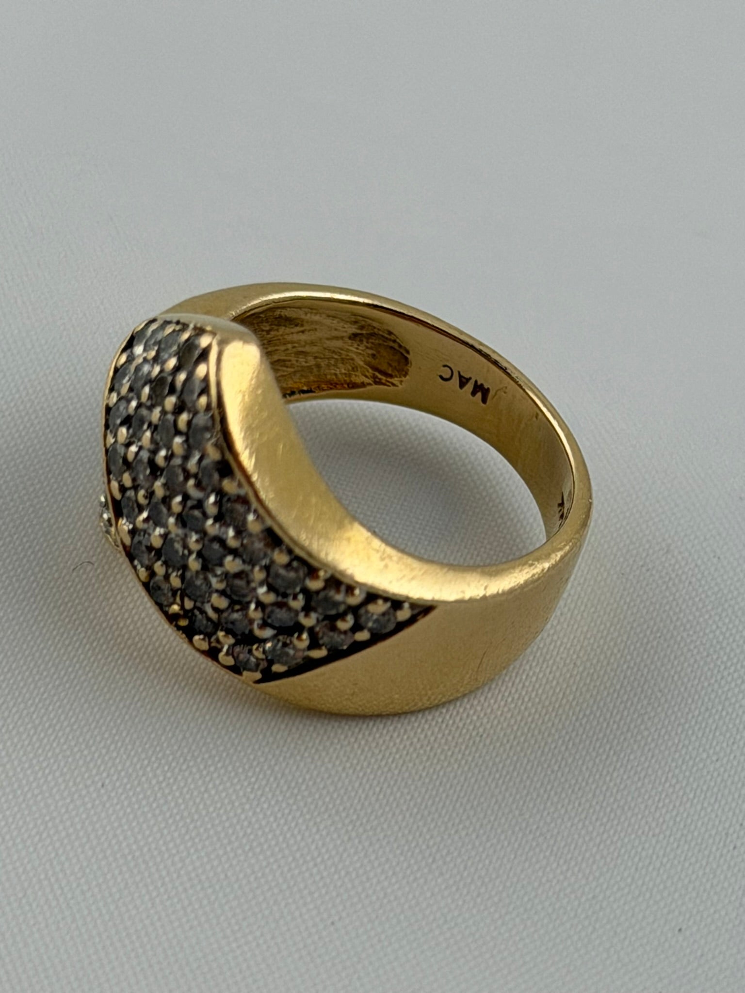 14KT Yellow Gold Bypass Design With Pave Diamon Ring