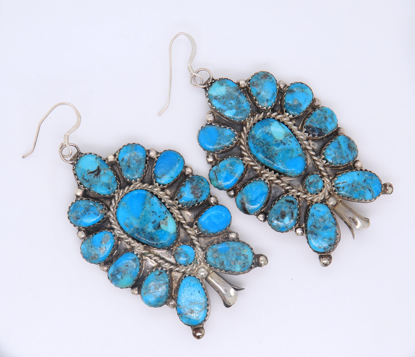 925 Sterling Silver Signed JW Turquoise Dangle Earrings