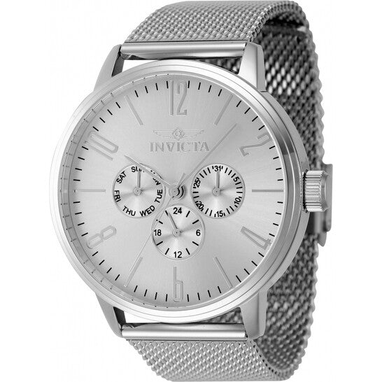 Invicta Specialty Men's GMT Quartz Watch – Silver Dial Stainless Steel Mesh Bracelet