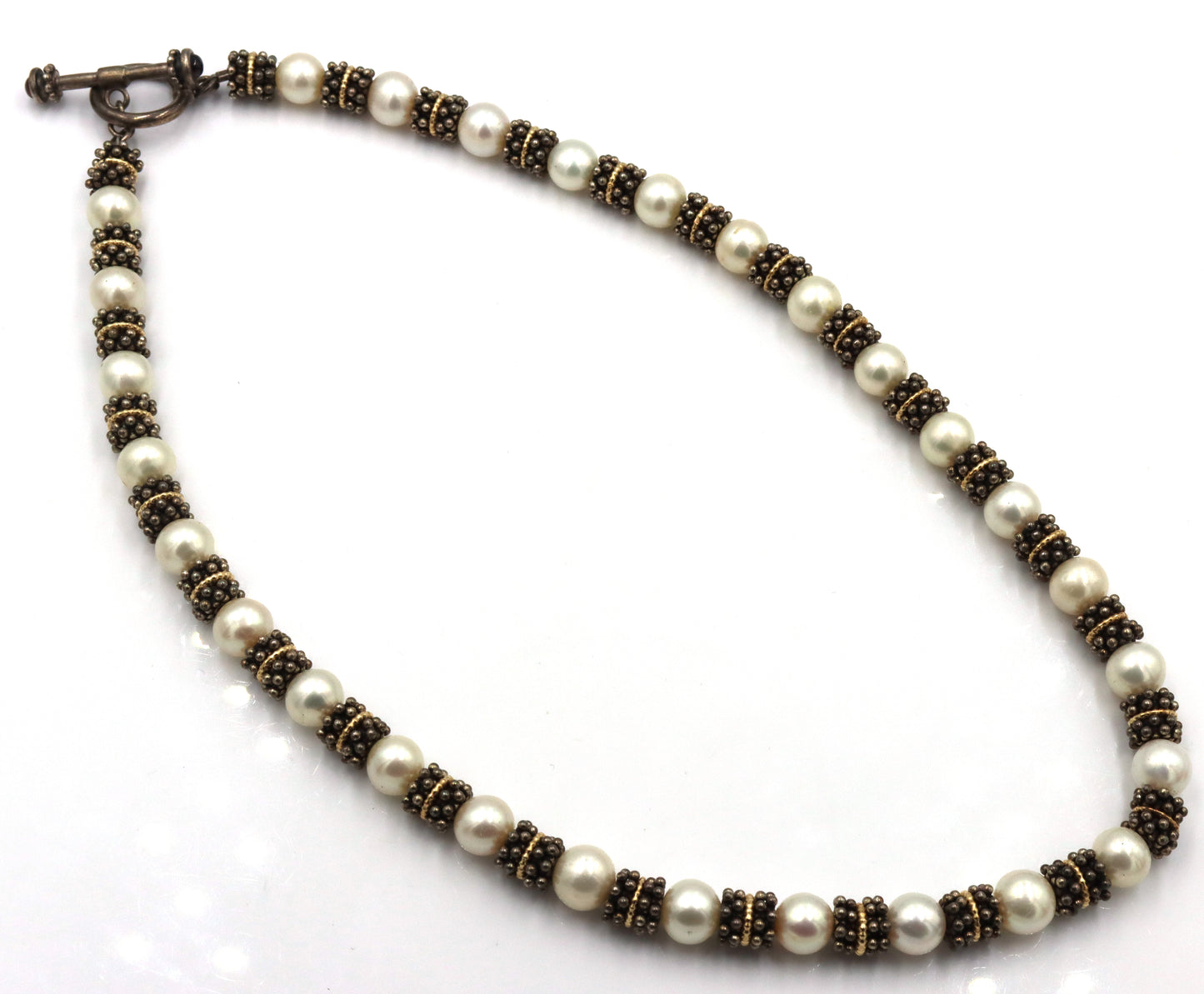 Set of Vintage 925 sterling silver pearl beaded necklace, bracelet and earrings