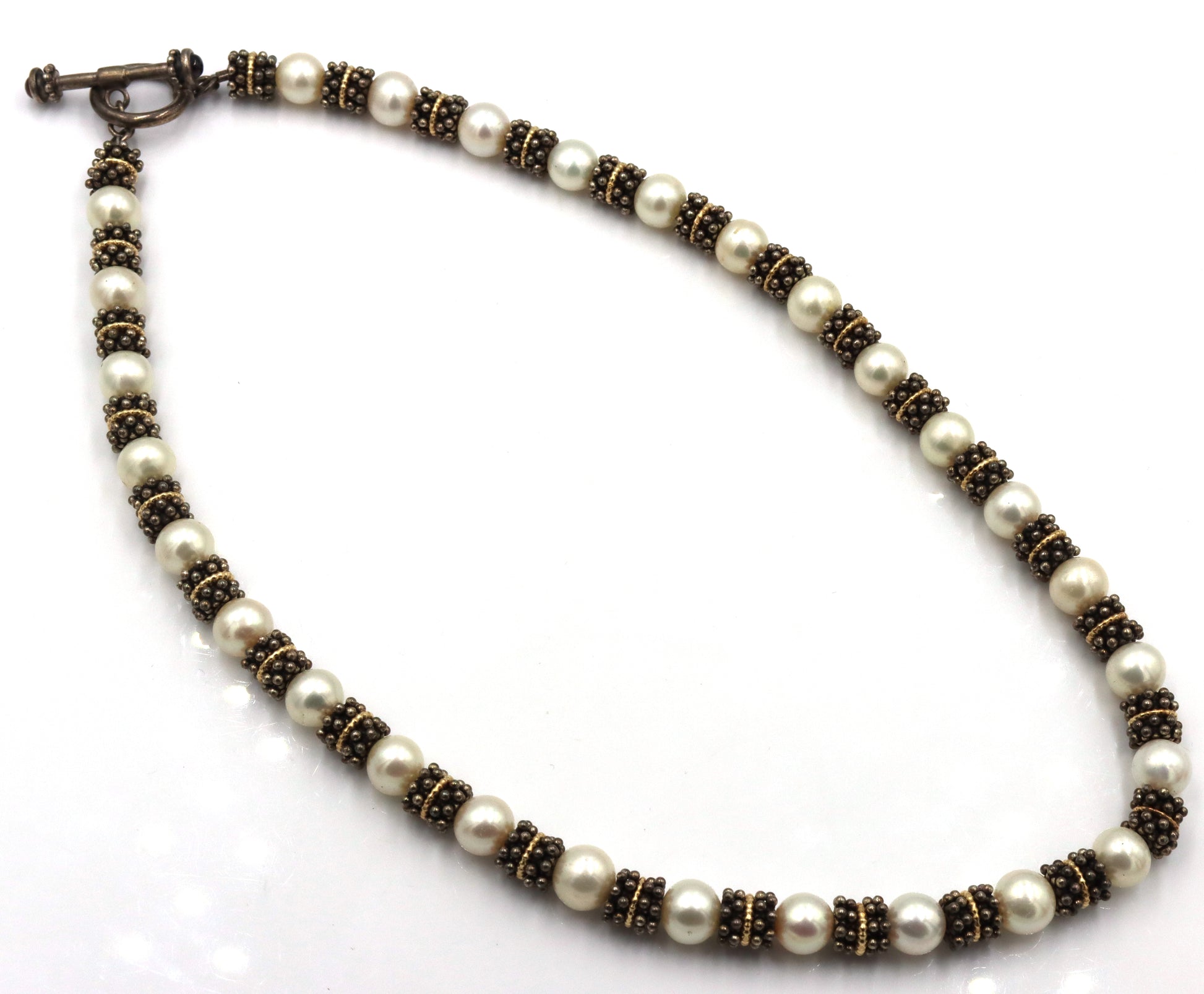 Set of Vintage 925 sterling silver pearl beaded necklace, bracelet and earrings