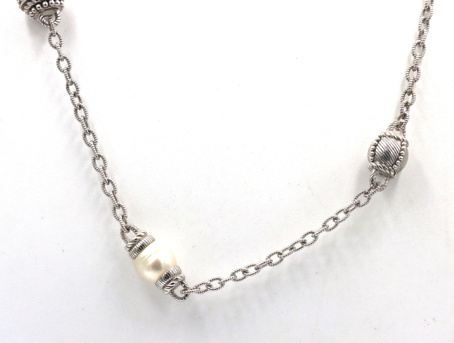 Judith Ripka Pink, Blue and White Pearls and Cubic Zirconia Station necklace