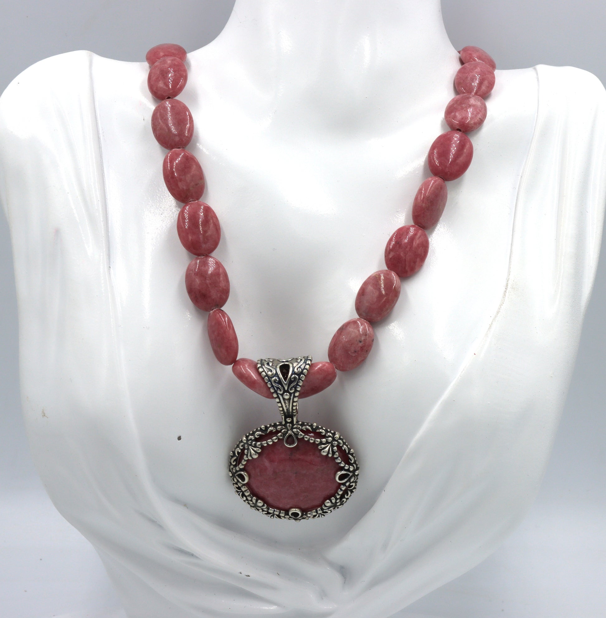 Set of Carolyn Pollack southwest sterling silver pink Rhodonite pendant necklace with matching brace