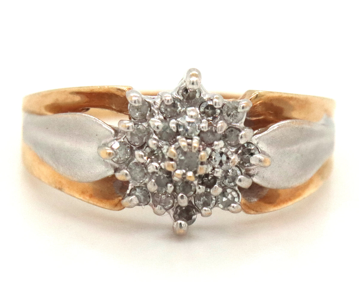 10kt Yellow gold diamond flower style cluster ring