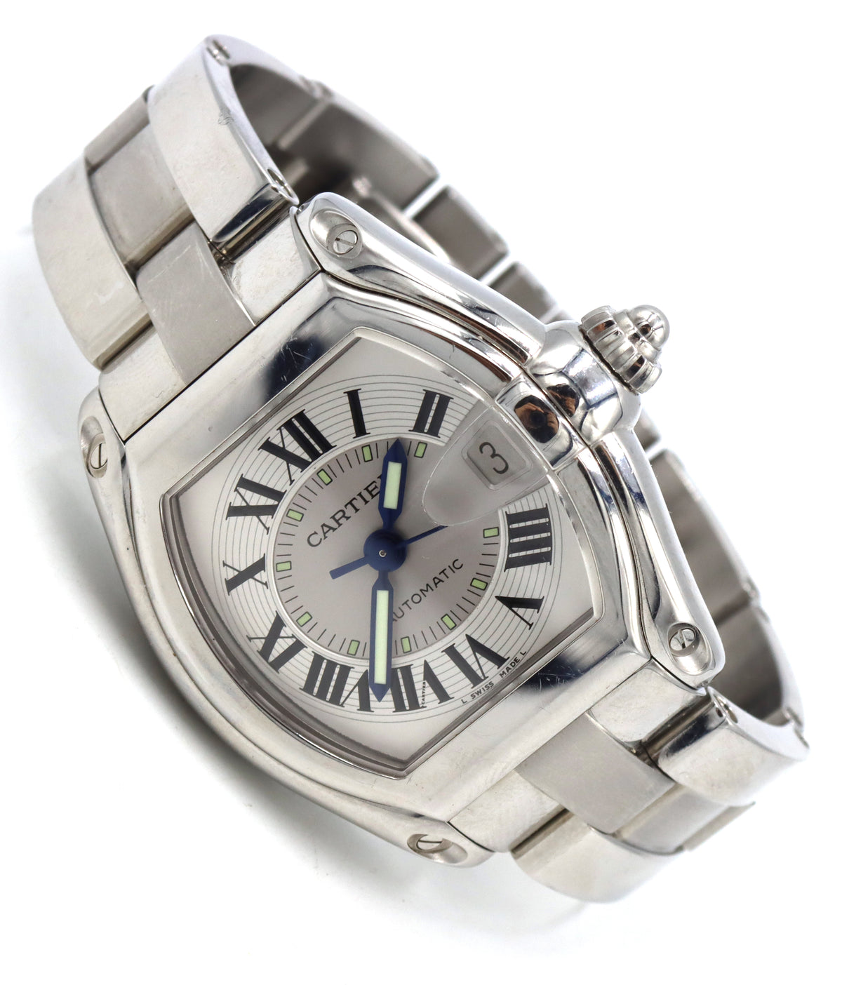 Cartier Roadster Silver Roman Numerals Dial Watch