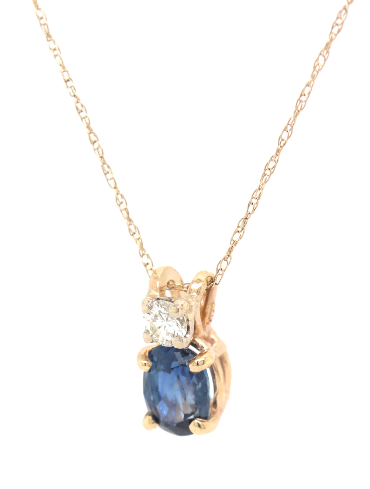 10kt Yellow gold 1.10ct oval sapphire and diamond pendant on chain