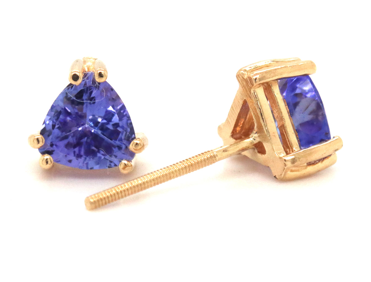 14kt Yellow gold Trillion Tanzanite stud earrings