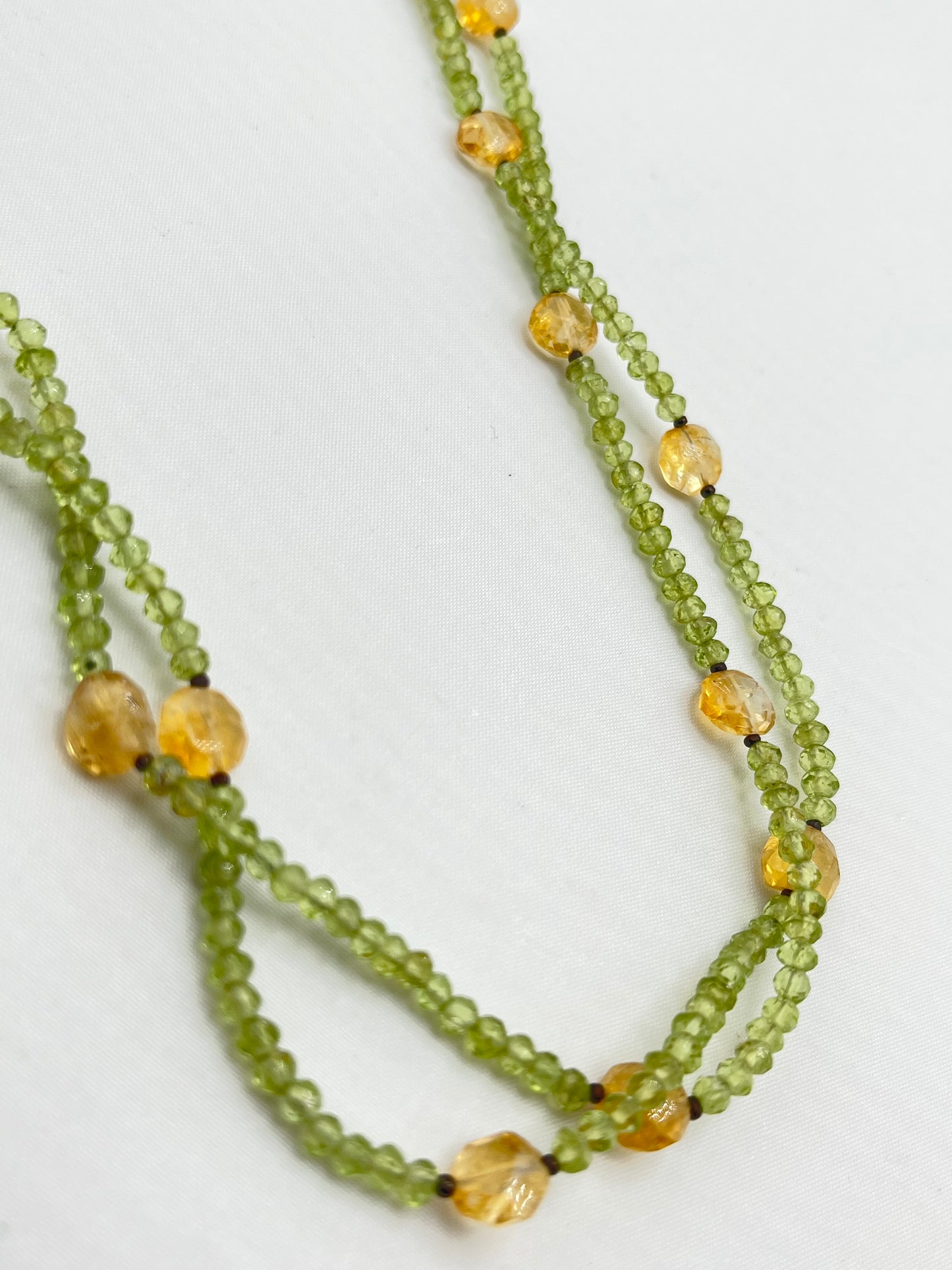 925 Sterling Silver Double Strand Peridot Beads Necklace