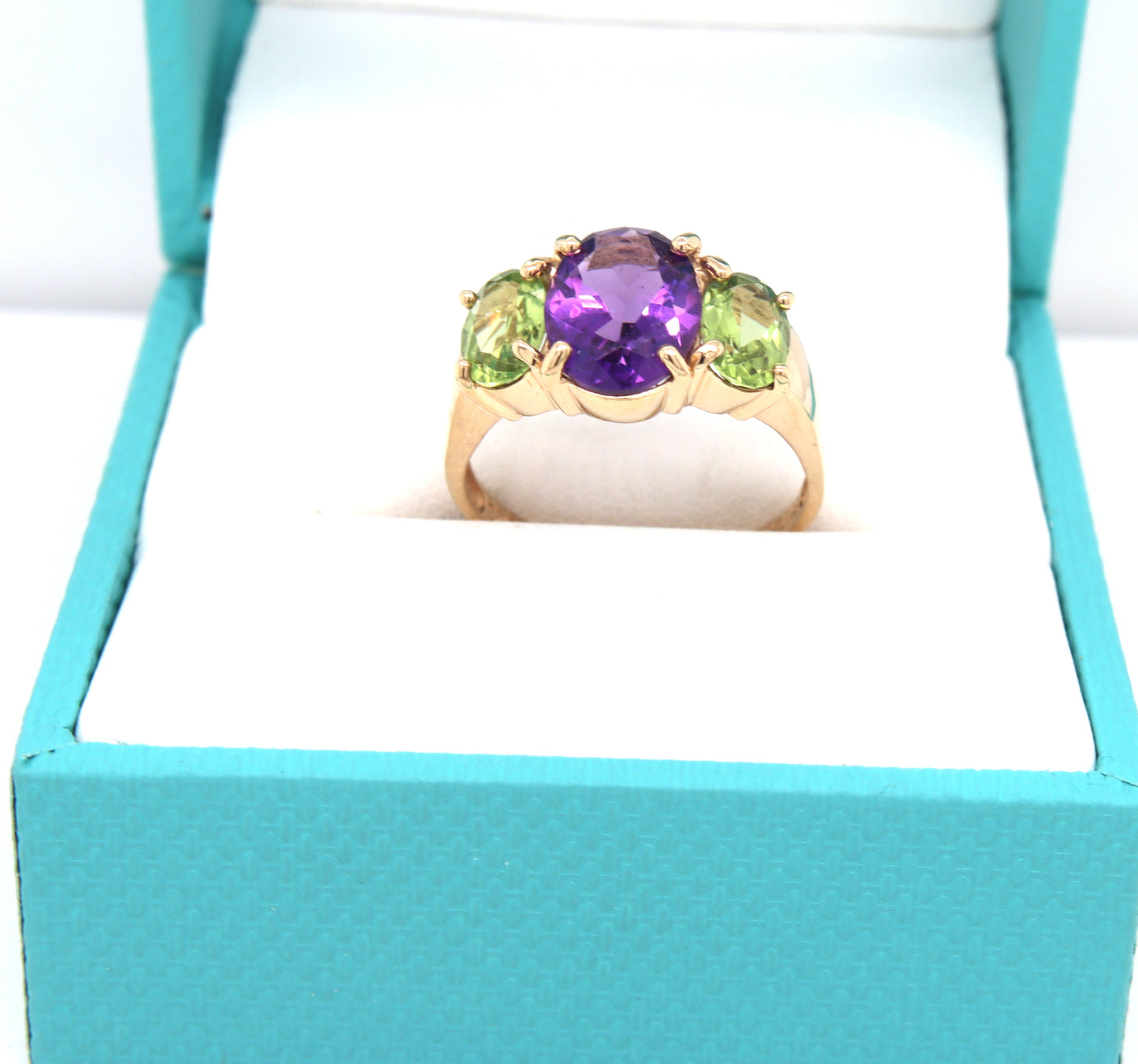 14kt Yellow gold 2.40ctw amethyst and 1.25ctw peridot cocktail ring