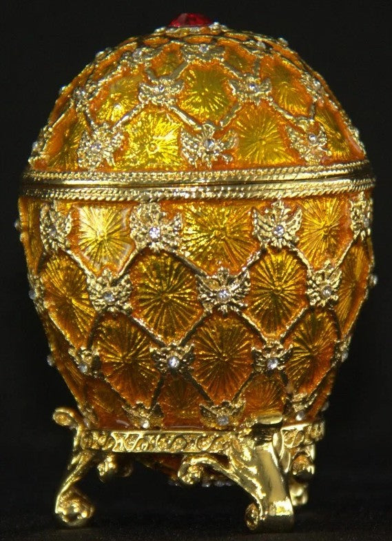 Golden Coronation Russian Easter Egg Replica Set with Carriage – Large 3.5" Decorative Collectible