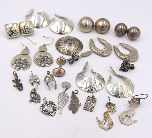 Group lot of Vintage 925 sterling silver charms and earrings