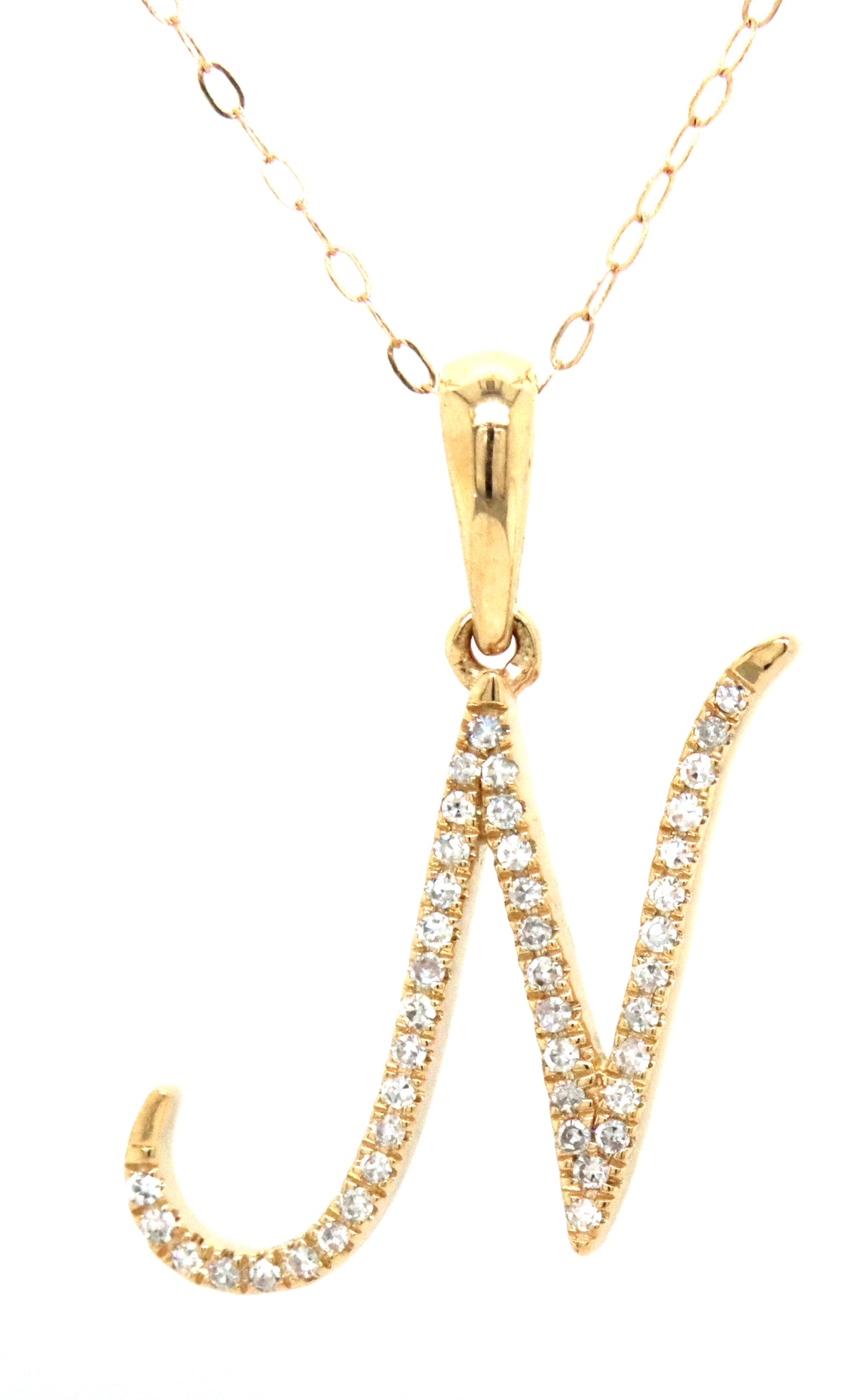14kt Yellow gold diamond N Initial pendant on chain